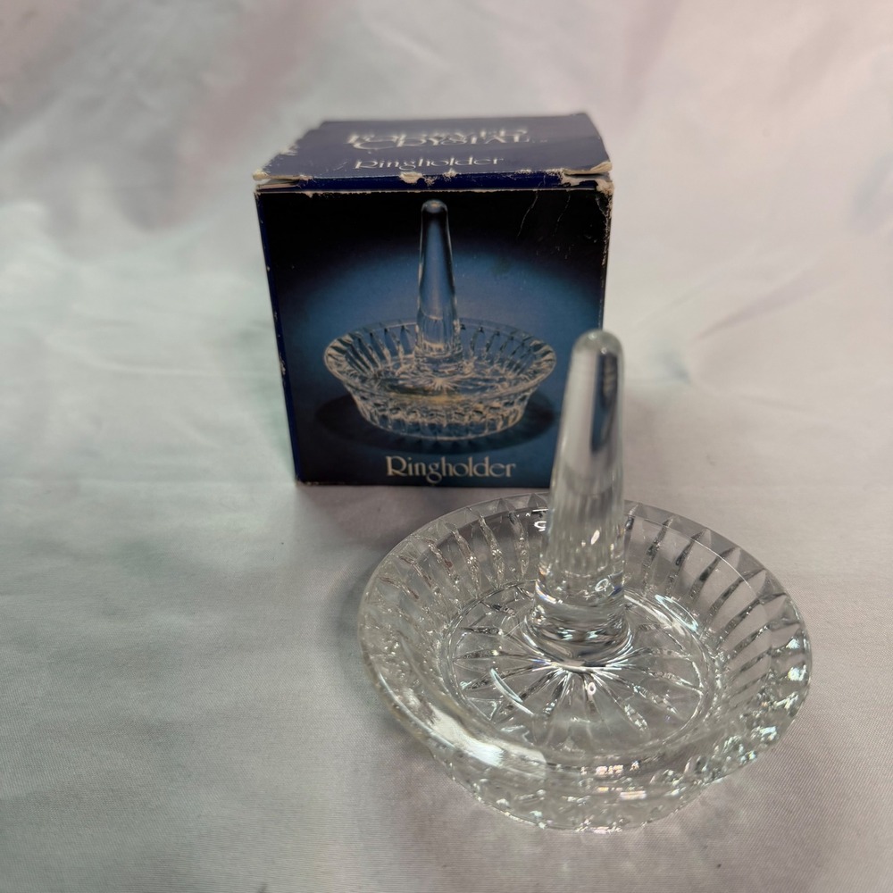 Forever Crystal Ring Holder Clear Cut Lead Glass Jewelry Dish Vintage with Box
